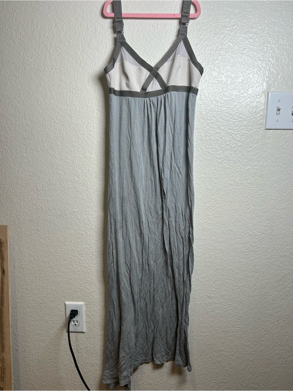 VPL Gray and Ivory Spaghetti-Strap Maxi Dress